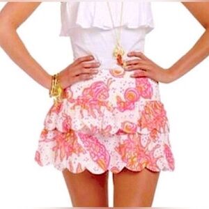 Lilly Pulitzer Cuddy Vibrant Pink Coastal Scalloped Detail Mini Skirt Size:10